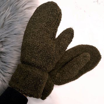 Рукавиці жіночі зимові тедді утеплені хакі теплі рукавички для дівчини з хутром TED5 фото